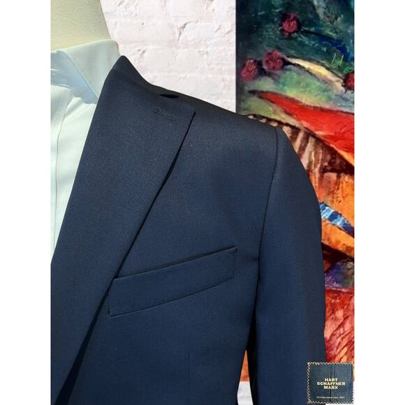 Hart Schaffner Marx 42R Basic Navy Blue Blazer Sport Coat Suit Jacket - Picture 3 of 15